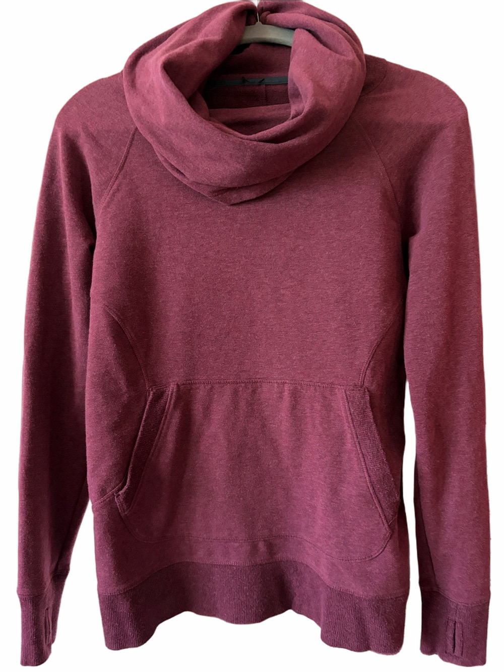 LL Bean women’s sweat shirt cowl neck fleece pull over heathered burgundy. Small